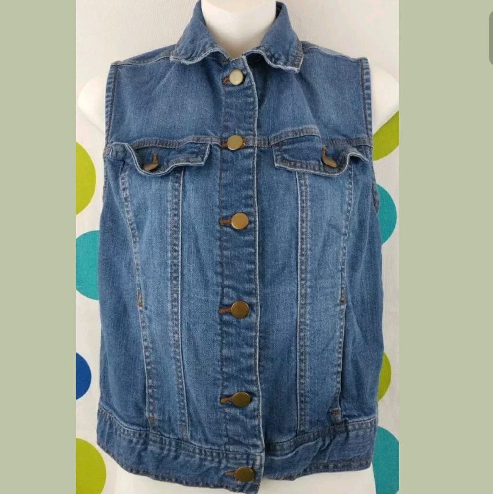 Forever 21 Size XS Denim Jean Side Pockets Vest